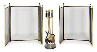 A Regency Style Brass Fireplace Suite Height of screen 35 3/4 inches.