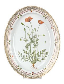 A Royal Copenhagen Flora Danica Porcelain Oval Platter Length 14 x width 11 inches.