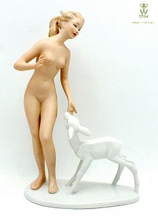 Diana & The Fawn,  A Vintage German Wallendorf Figurine