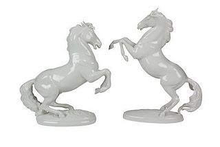 Two Austrian Blanc de Chine Porcelain Models of Horses Height of taller 11 inches.