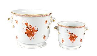 Two Herend Porcelain Jardinieres Height of taller 8 1/2 inches.