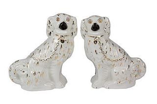 A Pair of Staffordshire Pottery Dogs Height 9 inches.