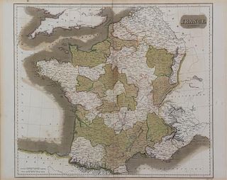 An English Color Engraved Map of France 20 1/2 x 26 inches.
