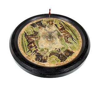 An English Color Lithograph, Metal and Wood Horse Racing Table Game Diameter 19 inches.
