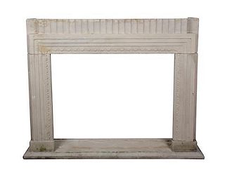 A Limestone Fireplace Mantle Height 43 x width 54 x depth 12 inches.