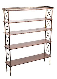 A Mahogany and Brass Five-Tier Etagere Height 100 x width 126 x depth 25 inches.