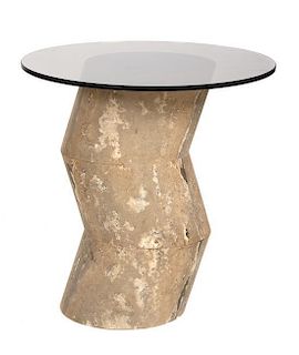A Contemporary Glass and Stone Side Table Height 25 x diameter 24 inches.