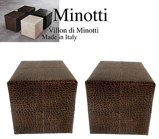 Pair of MINOTTI Villon Skin Leather Ottoman Cubic Seats