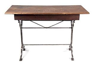 A Wood and Iron Iron Bistro Table Height 32 x width 47 x depth 22 inches.