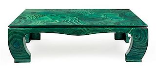 A Chinese Style Faux Malachite Low Table Height 18 x width 40 x length 64 inches.