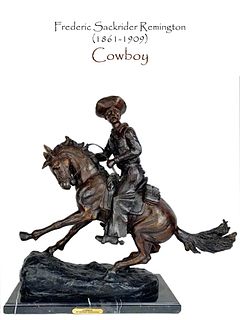 Cowboy, A Large Bronze Statue, Remington Signed