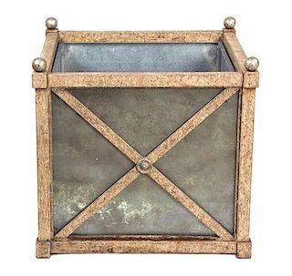 A Metal and Antiqued Mirror Planter Height 21 1/2 x width 22 1/2 x depth 22 1/2 inches.
