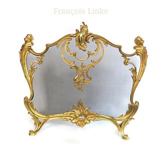 F. Linke Louis XV Figural Bronze Fire Screen. Signed