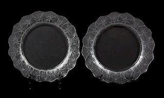 Twelve Lalique Molded and Frosted Glass Dessert Plates Diameter 8 1/4 inches.