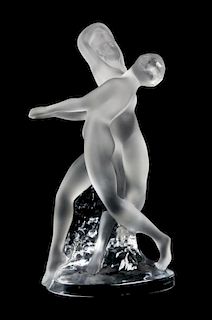 A Lalique Molded and Frosted Glass Sculpture Height 10 1/4 inches.