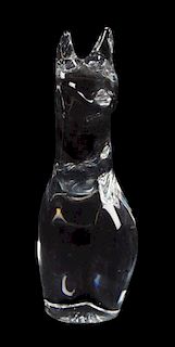 A Daum Molded Crystal Model of a Cat Height 11 1/2 inches.