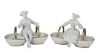 A Pair of Mottahedeh Blanc de Chine Figural Compotes Height 7 inches.