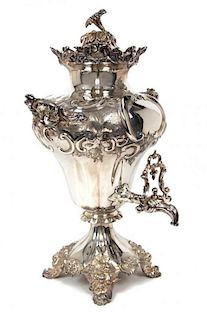 An English Silver Plate Tea Urn Height 21 1/2 inches.