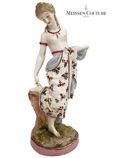 Semi Nude Lady, A German Meissen Porcelain Figurine, Signed