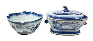 A Set of Two Chinese Export Blue and White Porcelain Dishes Height of first 8 inches.
