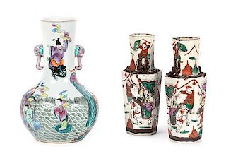 Three Chinese Porcelain Vases Height of tallest 12 inches.