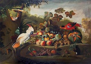 Artist Unknown, (Continental, 19th Century), Still Life with Fruit and Exotic Birds