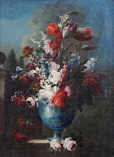 Artist Unknown, (Continental, 19th Century), Blue Urn with Flowers in Garden Setting