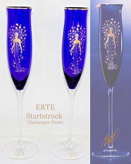 Starstruck, A Pair of ERTE Cobalt Blue Champagne Flutes
