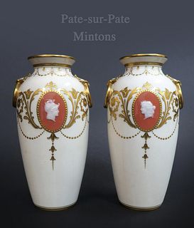 A Pair of 19th C. Minton Porcelain Pate-Sur-Pate