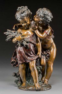 After August Moreau Cold-Painted Bronze Figural Group