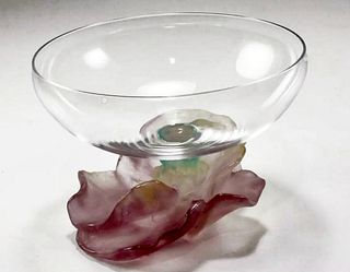 DAUM Rose Coupelle Pate de Verre Glass & Crystal Bowl