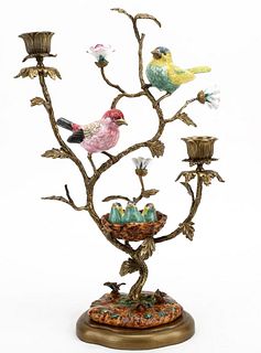 Song Birds & Babies Bronze / Porcelain Candlestick