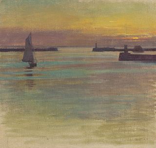 OSWALD GRILL  (Vienna 1878 - 1964 Vienna)  Sailers at Sunset 