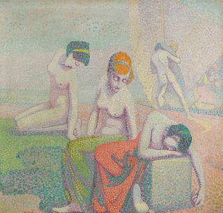 MORIZ MELZER  (Albendorf 1877 - 1966 Berlin)  Bathers on the Banks of the red Island, around 1905 