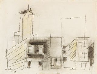 LYONEL FEININGER  (New York 1871 - 1956 New York)  City with Church Tower, 1954 