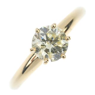 A 14ct gold diamond single-stone ring. The brilliant-cut diamond, to the tapered band. Estimated dia