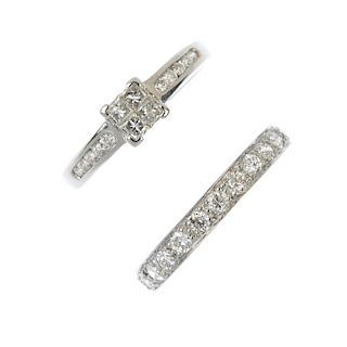 Two diamond rings. To include an old-cut diamond full-circle eternity ring, together with a square-s