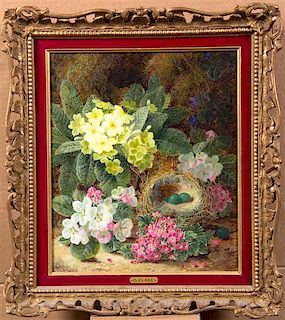 * Oliver Clare, (British, 1853-1927), A Still Life with Flowers and Bird's Nest