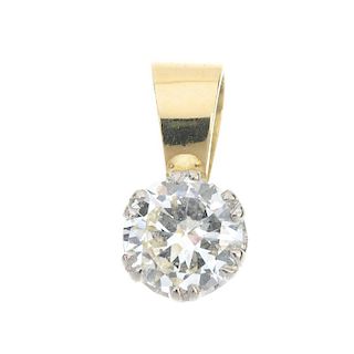 A diamond single-stone pendant. The brilliant-cut diamond, to the tapered surmount. Estimated diamon