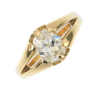 A gentleman's mid 20th century 18ct gold diamond single-stone ring. The old-cut diamond, to the bifu