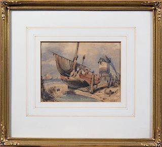 James Duffield Harding, (English, 1798-1863), Beached Fishing Vessel