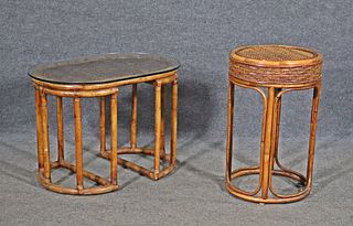 COMPANION PAIR BAMBOO & RATTAN STANDS