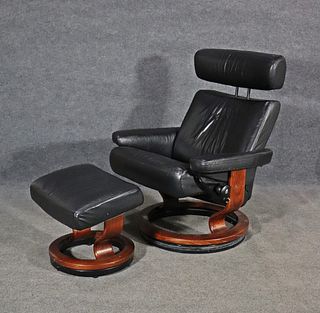MCM LEATHER RECLINING CHAIR WITH FOOT STOOL