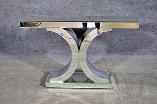 "X" FORM BASE HOLLYWOOD REGENCY STYLE MIRRORED CONSOLE