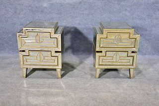 PAIR HOLLYWOOD REGENCY STYLE MIRRORED NIGHT STANDS