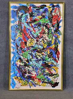 ROCCO MONTICOLO, R MONTI, OIL PAINTING, EXPRESSIONIST ABSTRACT SIGNED FRAMED