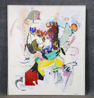 POST MODERN E MILLER ABSTRACT PAINTING SIGNED FRAMED