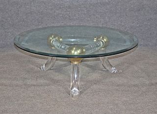 MCM LUCITE BRASS & GLASS COFFEE TABLE