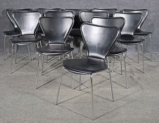 12 ARNE JACOBSON LEATHER & CHROME STACKING CHAIRS