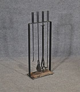 MCM WROUGHT IRON FIREPLACE TOOLS & HOLDER